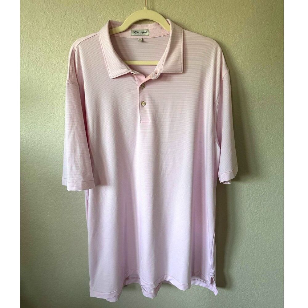 Peter Millar Summer Comfort XXL Polo Shirt Mens Pink White Stripe Golf Sporty